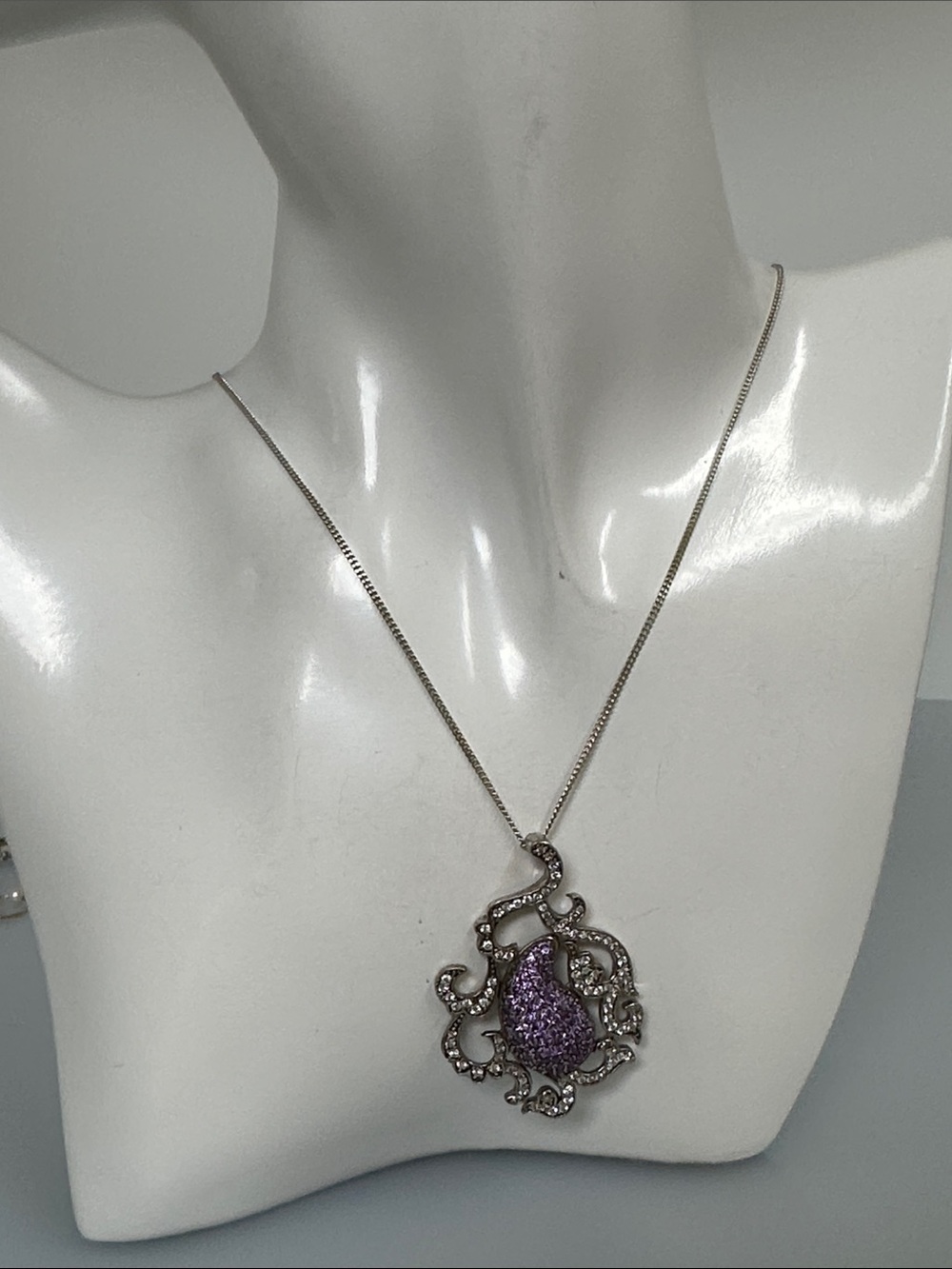 925 sterling Silver amethyst Gems Pendant Necklace
